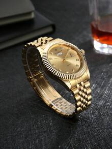 RICECGO A Stylish Men's Watch With A Comfortable Strap And Dual Calendar Display-The Perfect Quartz Men's Watch For Everyday Business Use Or As A Gift - Gold - View 4