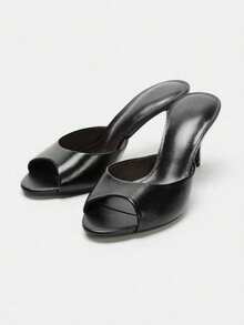 Sandal Mule Wanita Terbaru Musim Semi/Panas 2026 dengan Hak Rendah Sedang-Tipis, Hak Stiletto - Hitam - View 5