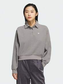Adidas Originals Women's Chenille Polo Shirt Knitted Collar Long Sleeve TKS5981 - Grey - View 1