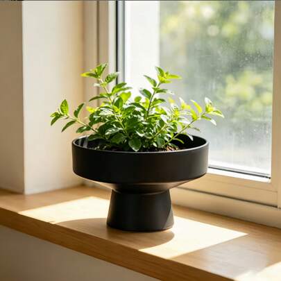 Modern Minimalist Black Planter, Wide Shallow Base High Leg Design Planting Container, Succulent Plant Pot With Stand, Modern Wide Shallow High Leg Base Planter