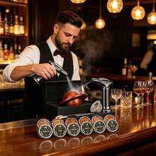 Cocktail Smoker Wood Base Whiskey Smoking Kit Gift Wooden Aroma Enhancer Cocktail Maker With Wooden Lid, Valentine's Day, Father's Day Gift (Fuel Not Included) - A - View 3