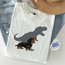 Camiseta Gráfica con Diseño de Perrito Sombra Dinosaurio Cuello Redondo Básica Estilo Japonés Kawaii Urbano Moda Streetwear Chica Retro Top - Blanco - Ver 1
