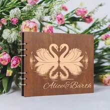 1件客製化 A4/A5 木製婚禮賓客簽名簿，個性化木製相簿剪貼簿與計畫本，適用於週年紀念、婚禮賓客簽名與照片收藏 - 多色4 - 查看 9