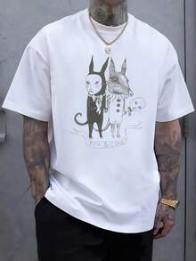 Representación artística de un zorro y un cometa unidos en mística danza simbolizando dualidad cósmica y conexión universal camiseta de hombre - Blanco - Ver 1