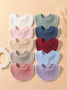 10PCS Summer Snowball Edge Candy Color Cute Baby Bibs, Newborn Snap Button Ruched Bibs, Baby Feeding Outfit Bibs, Drool Bibs Set, Suitable For Daily Use In All Seasons - Multicolor - View 10
