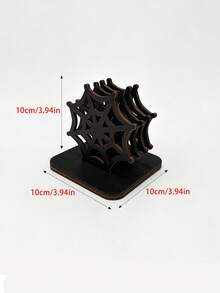 1/4/6Pcs Wooden Halloween Spider Web Coasters With Base, Halloween Tabletop Decor, Multi Sizes Available - Halloween - View 12