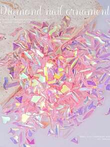 100pcs Bagged Small Flat Back Rhinestones Nail Art Decor Asymmetrical Colorful Aurora Rhinestones Multicolor Heart Water Drop Nail Charms - Baby Pink - View 1