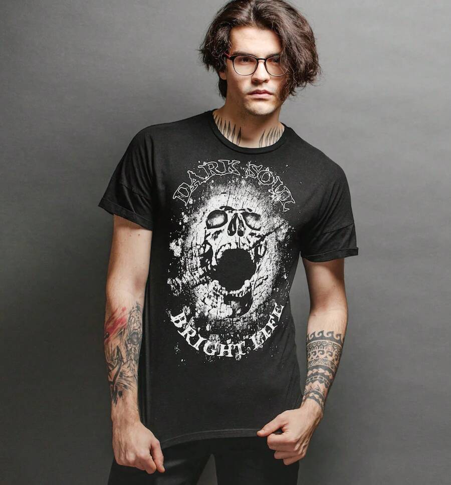 Camiseta divertida de calavera de terror para Halloween, ropa gótica, camiseta gótica de esqueleto, regalos espeluznantes de terror - Negro - Ver 1