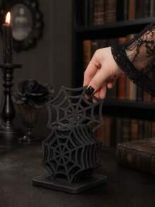 Halloween Spider Web Wooden Coaster, Creative Hollow Desktop Decoration, Gothic Style Personalized Pot Holder, Suitable For Party, Wedding, Birthday, Holiday, Home Decor - Black - View 5