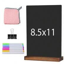 Double Sided Desk Chalkboard Sign 8.7x12 Inch With Wooden Base, Erasable Message Blackboard For Tabletop Display, Rustic Decorative Board For Shop Restaurant Home Kitchen, Reusable Menu Sign For Parties Events - 9"W X 11.5"H - View 2
