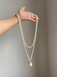 1pc Fashionable Versatile Women's Pearl Beaded Pendant Necklace, Multiple Wearing Styles - Luxurious Women's Charm Jewelry, Suitable For Daily And Party Wear - Multicolor - View 2