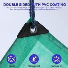 加厚雙面綠色防水篷布，抗撕裂防曬防水 PE 油布，強化金屬扣眼，全天候卡車/露營/泳池/船隻/建築工地遮蓋布 - 重型雙綠防水布 - 查看 5