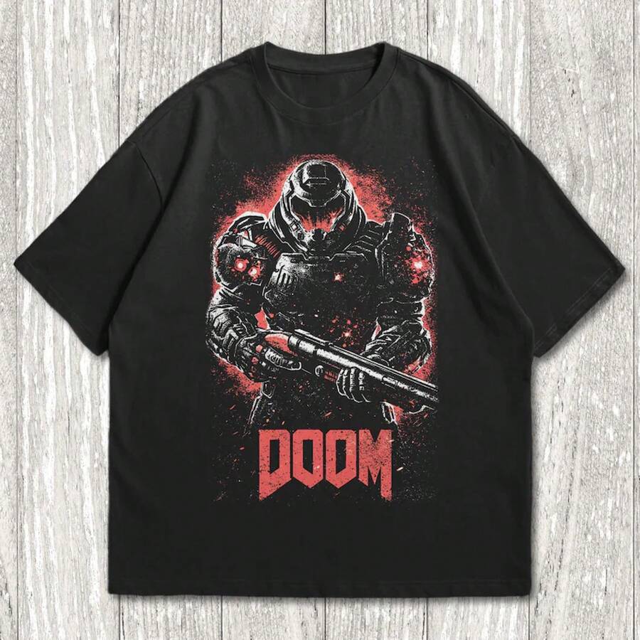 D00M Shirt, Sci-Fi Horror, Gamer Gift, Vintage Doom. - 黑色 - 查看 1