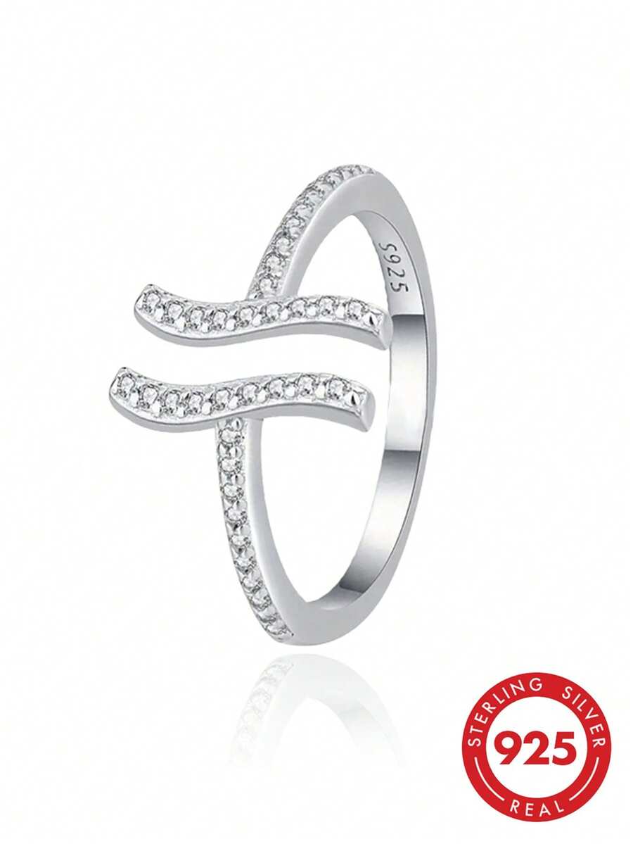 Women's 925 Sterling Silver Double Wave Adjustable Stackable Ring, Inlaid With CZ Cubic Zirconia, Wedding Engagement Promise Ring, Girlfriend Birthday Gift - Silver - View 1