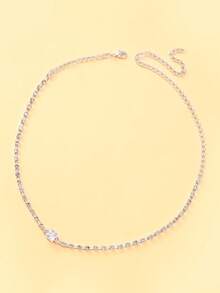 outingfit 1pc Minimalist Square Geometric Chain Necklace, Suitable For Women's Daily Wear Accessory - Silver - View 3