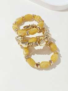 Juego de pulseras de cuentas acrílicas gruesas de estilo boho vintage, pulseras con dijes de pepita de oro para mujeres y parejas, de lujo y alta gama para fiestas y uso diario. - Multicolor 16 - Ver 7