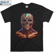 Playera Juvenil Estampado Calavera Biomecánica Manga Corta Cuello Redondo Moda Estilo Vintage Rock Urbano Verano Urbana Top - Negro - Ver 1