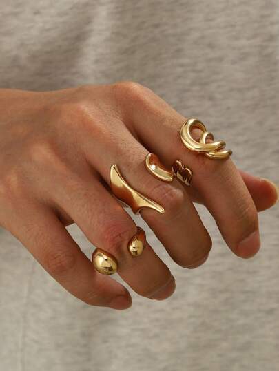 3pcs/Set Water Drop Polished Open Joint Rings, Suitable For Men's Daily Wear