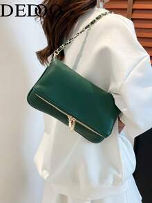 Dedoo Damen Ketten-Schultertasche, Klappen-Umhängetasche, umwandelbare Reißverschluss-Handtasche im Boho-Stil, minimalistische elegante Handtasche, geeignet für Arbeit und täglichen Gebrauch - Grün - Übersicht 5