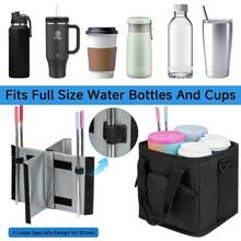 Reusable Beverage Bag With Handle - Insulated, Foldable Beverage Bag With A Four-Cup Capacity, Featuring A Leak-Proof Base, Adjustable Compartments, And A Shoulder Strap; Comes With A Portable Storage Bag; Ideal For Takeout, Car Use, And Travel - Black - View 2