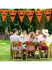 5m Decoración de Fiesta de Halloween Naranja Banderas Triangulares con Cara de Fantasma de Calabaza, Guirnalda de Banderas Triangulares Naranjas con Expresiones, Suministros para Fiesta de Halloween Truco o Cumpleaños Boda Hogar Exterior, Adorno Colgante de Decoración de Fiesta de Halloween - multicolor - Ver 4