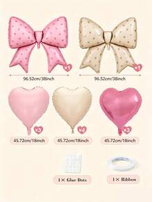 2/10/12/24pcs Pink Cream 18 Inch Heart Shaped Foil Balloons With 38 Inch Heart Shaped Printed Bow Foil Balloons, Suitable For Baby Shower, Gender Reveal, Newborn Party Decoration - Multicolor - View 9