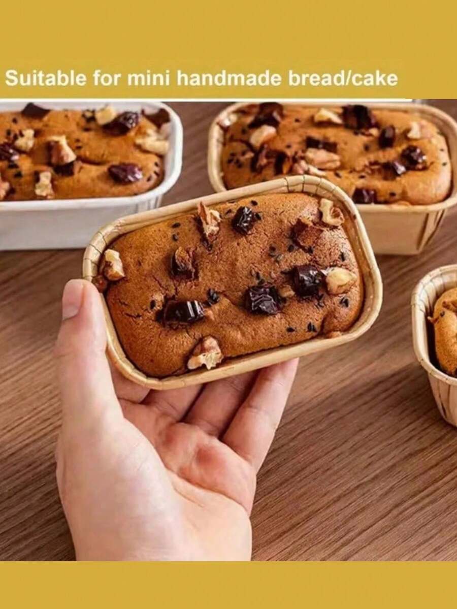 Non-Stick Baking Cups, Suitable For Bread, Cupcakes, Desserts - Rectangular Mini Muffin Molds, Textured Design, Stackable, Paper Material, Even Baking, Leak-Proof