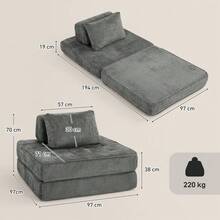 2-In-1 Cloud-Type Folding Chair Bed, Made Of Chenille, With Thick Support Cushion, Grey Color. - Grey - View 9