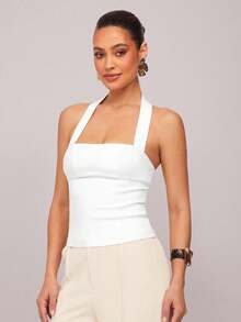 Camisola  para Mujer, de Color Sólido, con Cuello Halter y Espalda Descubierta, para Verano - Albaricoque - Ver 18