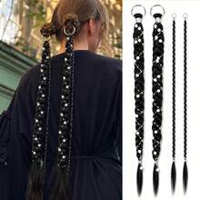 2 Packs 24 Inch Y2K Style Synthetic Braiding Hair Extensions With Silver Star Decor, Soft Colorful Festival Cosplay Party Hairstyle For Women & Girls - Multicolor - View 13