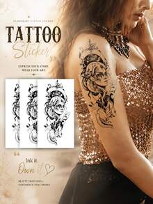 Big Size Body Art Fake Tattoos For Women, Black Beautiful Women And Skull Patterns, Waterproof Fake Tattoos, Last 2-5 Days, Cover Scars, Use On Arms, Chest, Waist, Back And Legs - Black - View 8