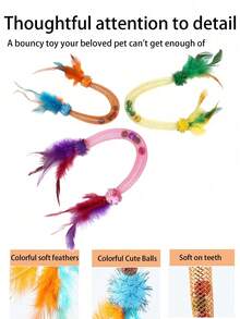 Flexible Elastic Mesh Cat Toy With Colorful Feather Ball And Built-In Bell Beads, Stimulates Cat Instincts And Provides Entertainment, Holiday Gift Indoor Cat Pet Supplies - View 5