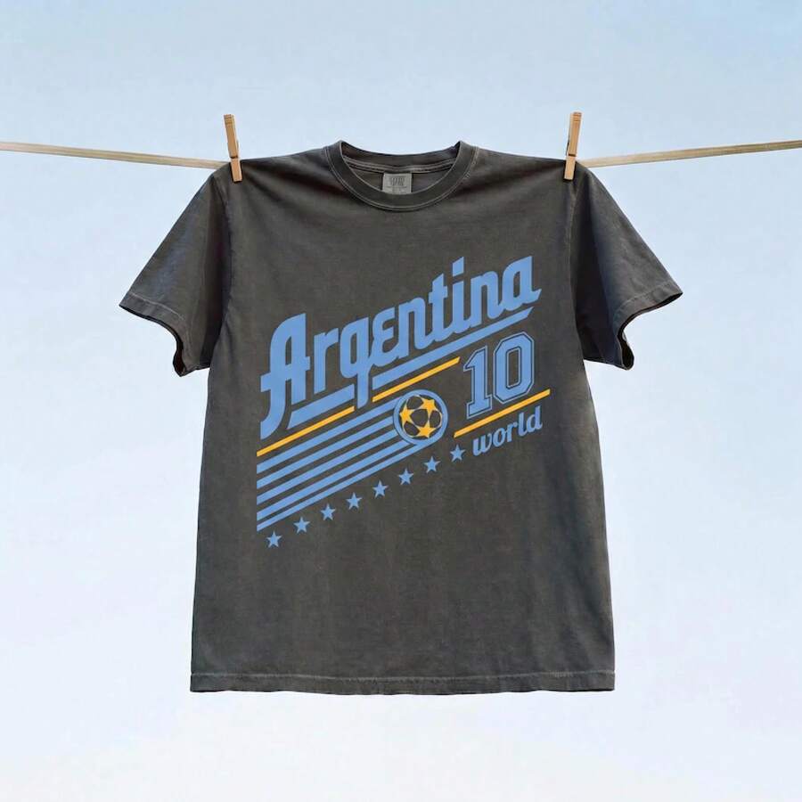 Camiseta de la Selección Argentina de Fútbol | Camiseta de Fútbol Color Marfil de | Argentina Retro - Negro - Ver 1