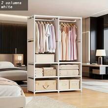 1pc Portable Fabric Wardrobe, Freestanding Dust-Proof Clothes Rack With Hanging Rod And Multi-Layer Storage Shelves, Large Capacity Clothing Organizer, Suitable For Bedroom, Apartment, Dorm - Multicolor - View 10