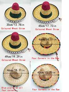 1pc Mexican Outdoor Sun Protection Straw Hat, Pom Pom Straw Hat, Party Straw Hat, Performance Prop Straw Hat, Colorful Straw Hat, [Random Color] Party Straw Hat Performance Hat Prop Colorful Hat, Dance Party Photo Prop - Straw Hat - View 2