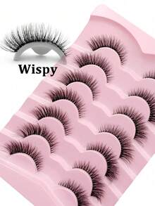 7 Pairs Transparent Stem Natural Style Cross Striped 3D False Eyelashes, Soft Fluffy Faux Mink Lashes, Suitable For Daily Makeup - Black - View 5