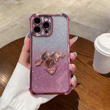 (Free Lanyard With Order, Store Follow And Product Favorite) Matte/Metallic Heart Ring Stand With Complimentary Lanyard, Electroplated Four-Corner Drop-Proof Phone Case, Compatible With Redmi Note 15/14/13/11Pro, 17ProMax/16ProMax/16Pro/14ProMax/14Pro/13ProMax/16, Galaxy S21 5G/S26 Ultra/S22/S22 Ultra/S23/S23 Ultra/S24/S24 Ultra 5G/A14/A33 5G/A53 5G/A54 5G/A52/A52s 5G/A15 5G/A13 4G/A22 4G - Glitter/Stand/Free Rope - View 3