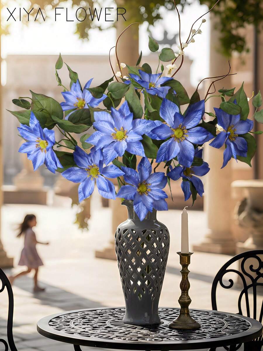 1pc Artificial Clematis Florida,Light Purple, Blue, White,Suitable For Wedding Season, Graduation Gift, Mother's Day Decor,Candlelight Dinner Decor,Valentine's Day Decor,Spring/Summer Decor, All Season Decor,Ideal For DIY Floral & Brewing Props - Multicolor - View 1