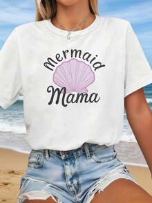 Camiseta Gráfica Estampado Concha Sirena Manga Corta Cuello Redondo Estilo Urbano Casual Moda Streetwear Verano Aesthetic  Urbana - Blanco - Ver 1
