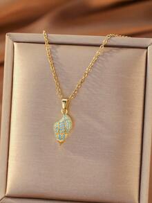 Hihho 1pc Fresh Sea Breeze Exquisite Luxury Alloy Gold-Silver Dual-Tone Necklace With Blue Turquoise And White Zirconia Stones, 3D Seashell Pendant, Versatile Collarbone Chain For Women, Suitable For Daily Commute And Beach Outings - Shell Set - View 10