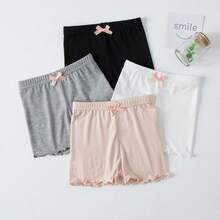 8pcs/Pack Girls Cute Ruffle Trim Leggings, Versatile Daily Wear Safety Shorts - White - View 2