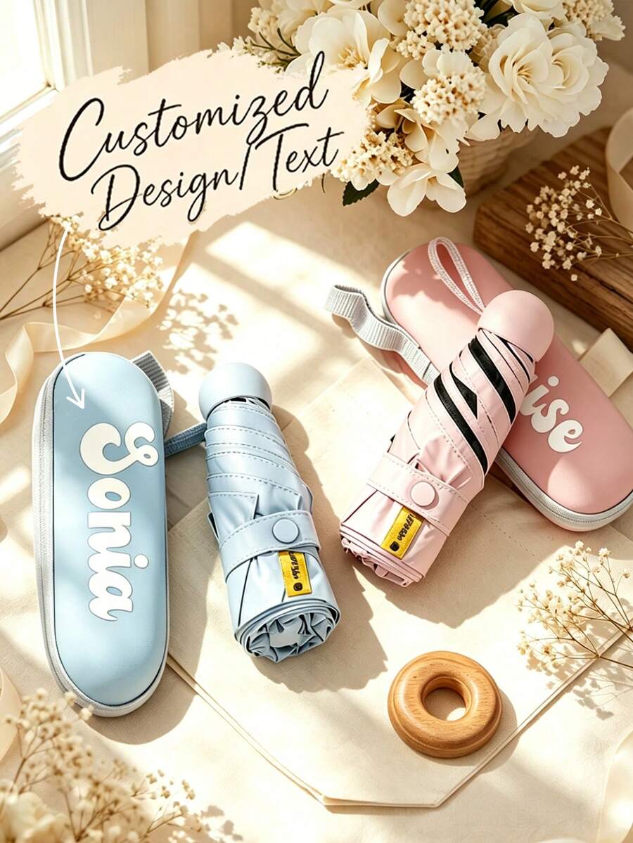 Customized Personalized Umbrella With Capsule Case – Portable Folding Sun/Rain Umbrella & Custom Name Umbrella Sleeve, Perfect For Daily Carry, Travel, Or Gifting. Customize Your Own Personalized Mini Umbrella – Portable Folding Umbrella With Custom Name Capsule Case, Ideal As A Gift Or For Everyday Use.Custom Mini Travel Sun Umbrella For Purse With Case, Small Compact Uv Umbrella Protection Sun, Lightweight Portable Umbrella Windproof For Women Men - Multicolor Umbrella 2 - View 1
