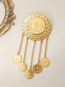1 pezzo Spilla vintage floreale colorata, ciondolo con nappina a moneta d'oro, adatta come fermaglio per sciarpa, ideale per uso quotidiano e vacanze delle donne, regalo per San Valentino, Festa della Mamma - Oro giallo - Visualizzare 2