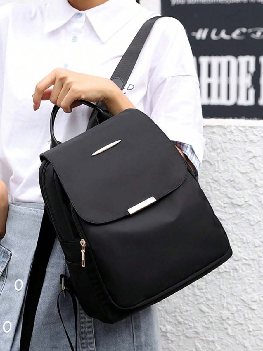 Mochila de gran capacidad para mujeres, bolso clásico de unicolor para damas - Negro 4 - Ver 1