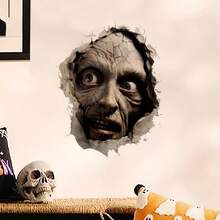 1/3 piezas Pegatinas de pared con cara de zombi agrietada y aterradora, calcomanías removibles e impermeables de pared rota de terror, decoración de casa embrujada espeluznante para Halloween, dormitorio, puerta, interior del hogar, regalo - Pegatinas de terror - Ver 4