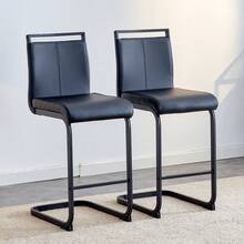 Juego de 2 taburetes de bar de estilo nórdico / Juego de 2 taburetes de bar de PU / Diseño único y construcción estable / Capacidad de carga de 120 kg / Adecuado para comedor, cocina y patio - Negro - Ver 2