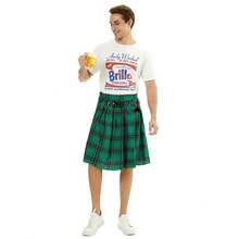 Men's Pleated Skirt For Halloween, Scottish National Costume, Short Skirt, Stage Outfit - 4615黑色馬甲 - 查看 6