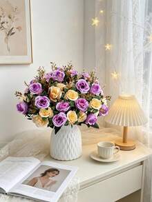 1 pieza Ramo de rosas artificiales, plantas falsas, flores artificiales, para decoración del hogar, decoración de bodas, decoración de primavera, decoración de habitaciones, suministros de cocina, restaurante, decoración de dormitorios, decoración del Día de San Valentín, decoración de Año Nuevo - Morado - Ver 2