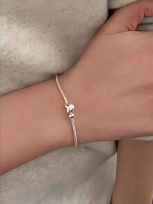 1pc Fashionable Versatile Women's Heart-Shaped Snake Bone Chain Bracelet - Luxurious Women's Charm Jewelry, Suitable For Daily And Party Wear - Multicolor - View 3