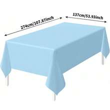 1 Pack 137x183cm/137x274cm PE Disposable Solid Color Tablecloth For Birthday Parties, Weddings, Christmas, Wipeable, Rectangular Table Decoration Cloth - Light Blue - View 3